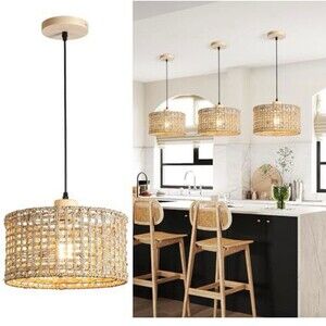 Hanging Ceiling Light Fixture 11.8”  Hand Woven Rattan Pendant Lamp Pendant NEW